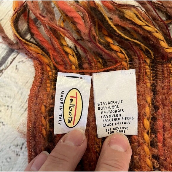 Talbots Boucle Mohair Wool Blend Fringed Scarf 67" x 14" Multicolor Plaid Winter - Picture 6 of 10